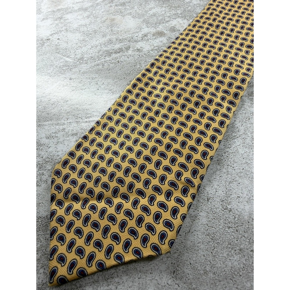 Lauren Ralph Lauren Tie Mens One Size Yellow 100% Silk Pointed Woven Paisley